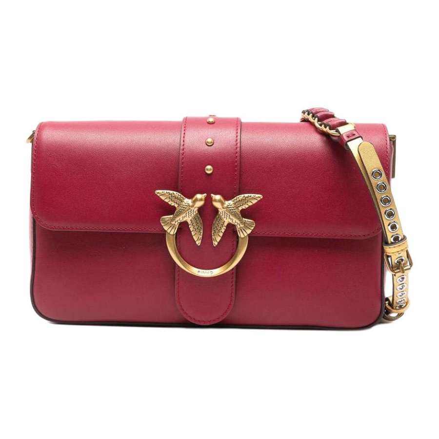 PINKO LOVE Cow Leather Shoulder Bag Women's Red