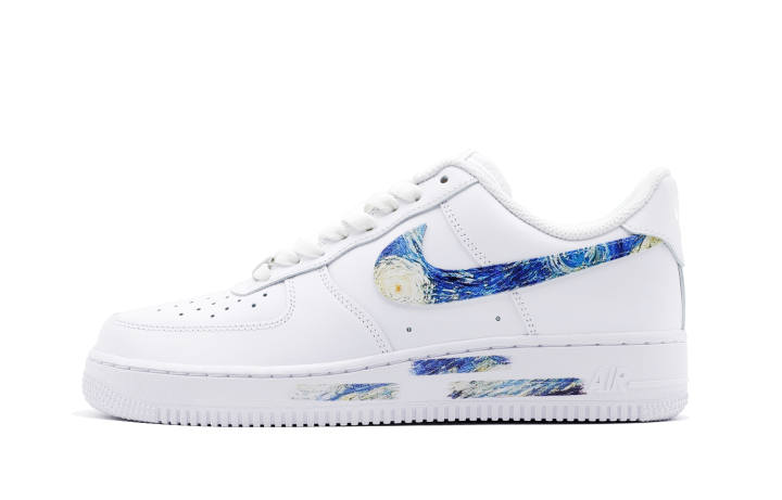 Nike Nike Air Force 1 Van Gogh, Starry Sky, Arts Oil Paintings Low top Skateboard Shoes Men's White Blue