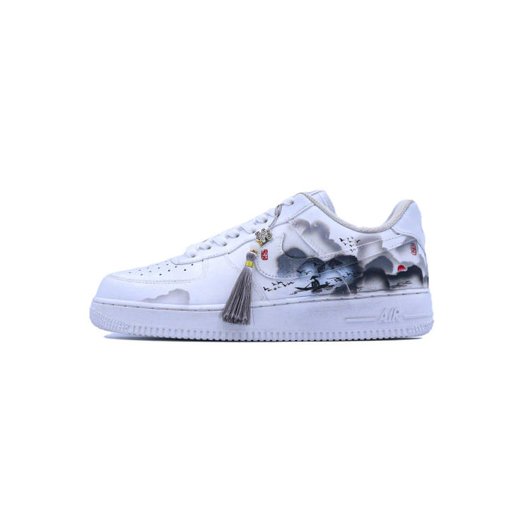 Nike Nike Air Force 1 Skateboard Shoes Unisex Low Top White Black Red Ink Wash Gradient
