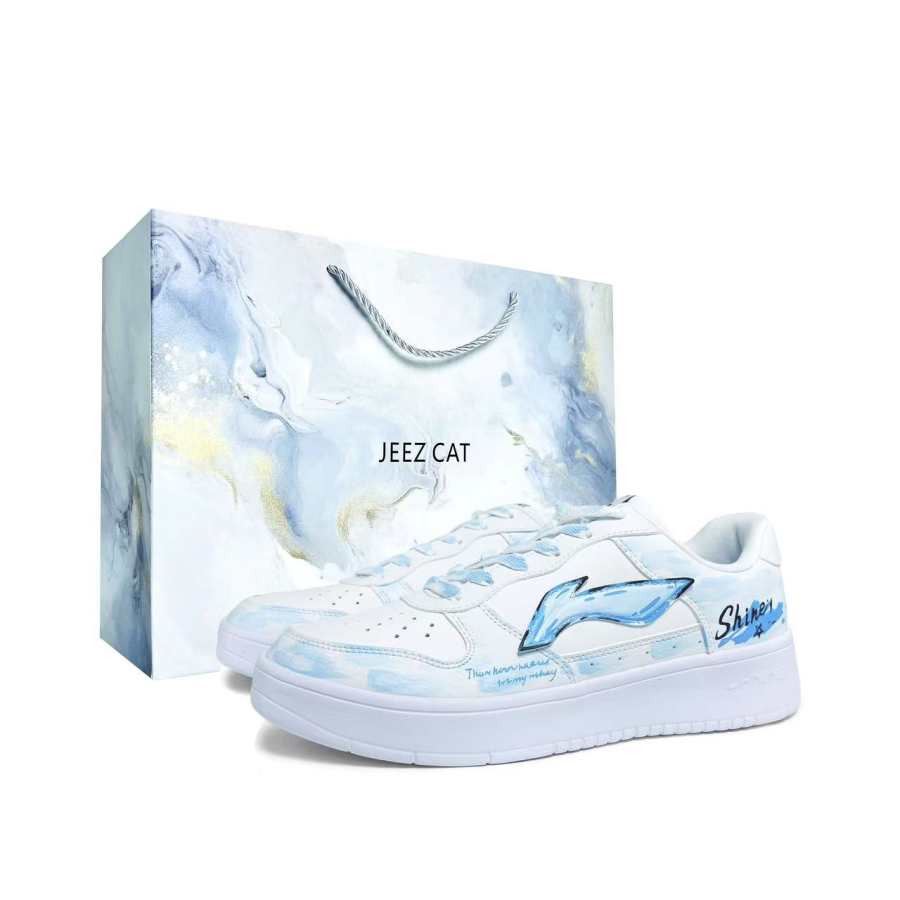 Li-Ning Li Ning Abrasion Resistant Slip Resistant Low top Skateboard Shoes Unisex Blue White