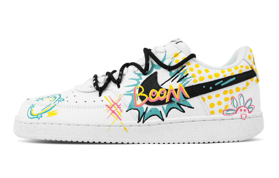 Nike Nike Court Vision 1 Pope Artistic Abrasion Resistant Low top Skateboard Shoes Men's White Yellow Cyan