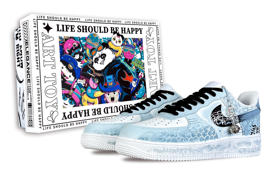 Nike Nike Air Force 1 Fantasy, Serpent Slip Resistant Abrasion Resistant Low top Skateboard Shoes Men's White Blue