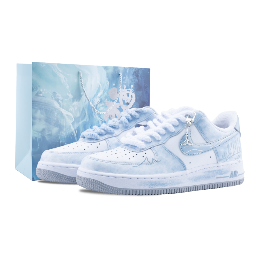 Nike Nike Air Force 1 Fairy Spirit Slip Resistant Abrasion Resistant Low top Skateboard Shoes Men's Sky Blue