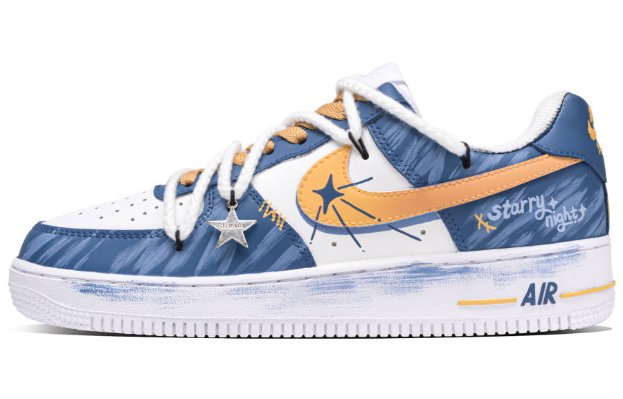 Nike Nike Air Force 1 Starry Night Abrasion Resistant Low top Skateboard Shoes Unisex Blue White