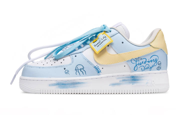 Nike Nike Air Force 1 Blue Ocean Abrasion Resistant Abrasion Resistant Low top Skateboard Shoes Unisex Blue White