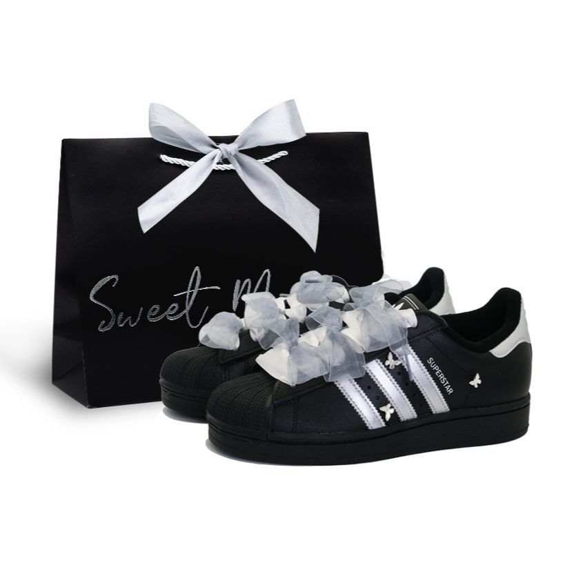 Adidas Originals SUPERSTAR Silver Butterfly Story Abrasion Resistant Low Top Skateboard Shoes Women's Silver White
