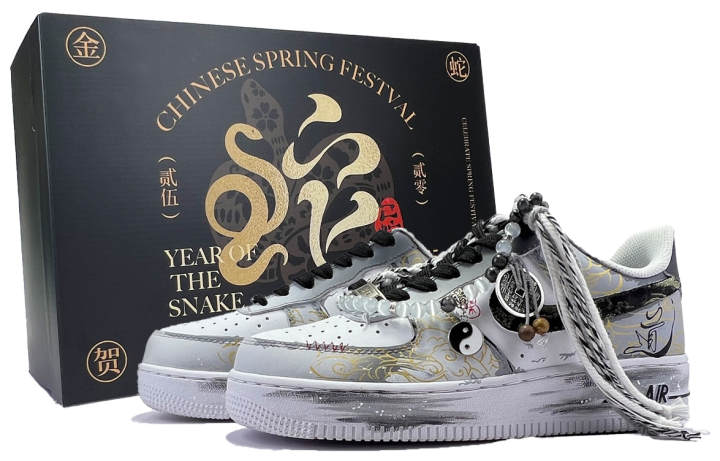 Nike Nike Air Force 1 Slip Resistant Abrasion Resistant Low top Skateboard Shoes Unisex Black Gold Gray