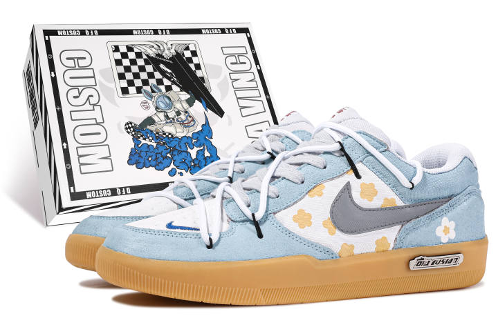 Nike Nike SB Force 58 ADCDAVINCI Custom Low top Skateboard Shoes Unisex Blue White Yellow