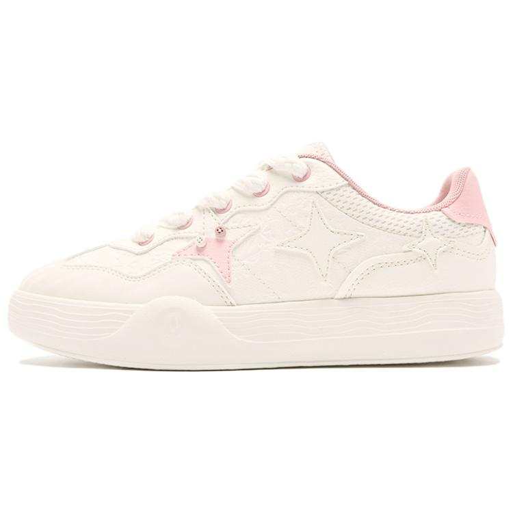 QIAODAN Stars Shoe Collection Abrasion Resistant Coverage Low top Skateboard Shoes Women's Ivory White/Honey Pink