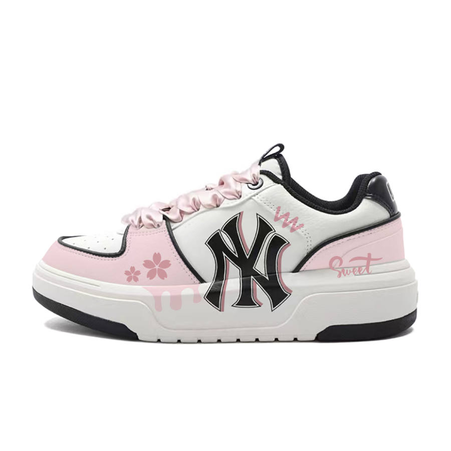 MLB Chunky Liner Cherry Blossom Abrasion Resistant Height Increasing Low top Skateboard Shoes Unisex Pink