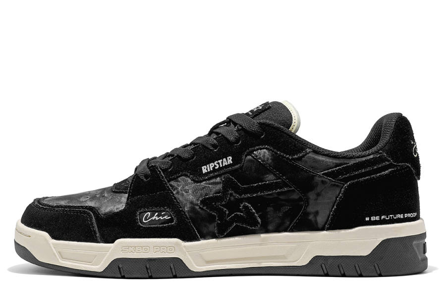 RIPSTAR SKBD Chic Metallic Black Slip Resistant Cushioning Low top Sports Skateboard Shoes Unisex Metallic Black