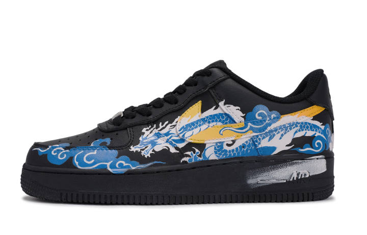 Nike Nike Air Force 1 Abrasion Resistant Low top Skateboard Shoes Unisex Black Blue Yellow