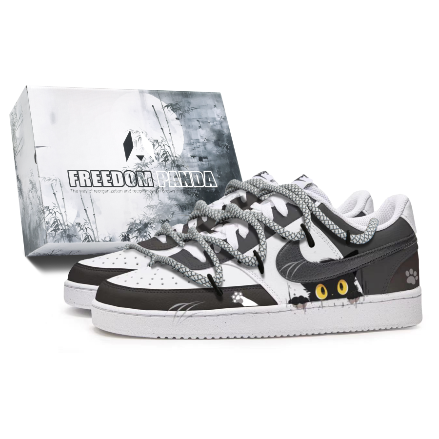 Nike Nike Court Vision 1 Free Panda Box Paw Journal Anti-Slip Wear-Resistant Low-Top Skateboard Shoes Men's Black White