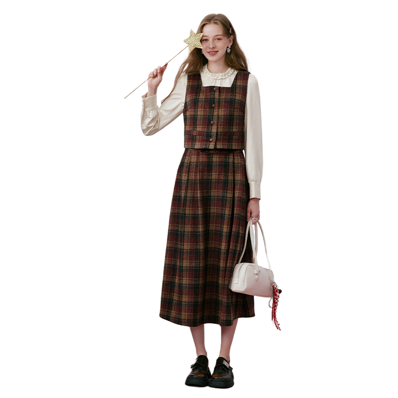 XIANGYING Two Piece Skirt Sets Women's Square Collar Moderate Mid Length