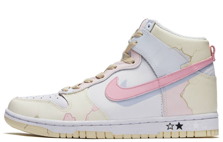 Nike Nike Dunk Skateboard Shoes Women's High Top Beige Yellow/Blue/Pink
