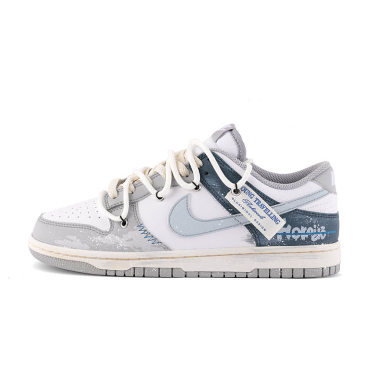 Nike Nike Dunk Abrasion Resistant Abrasion Resistant Low top Skateboard Shoes Unisex Gray Blue