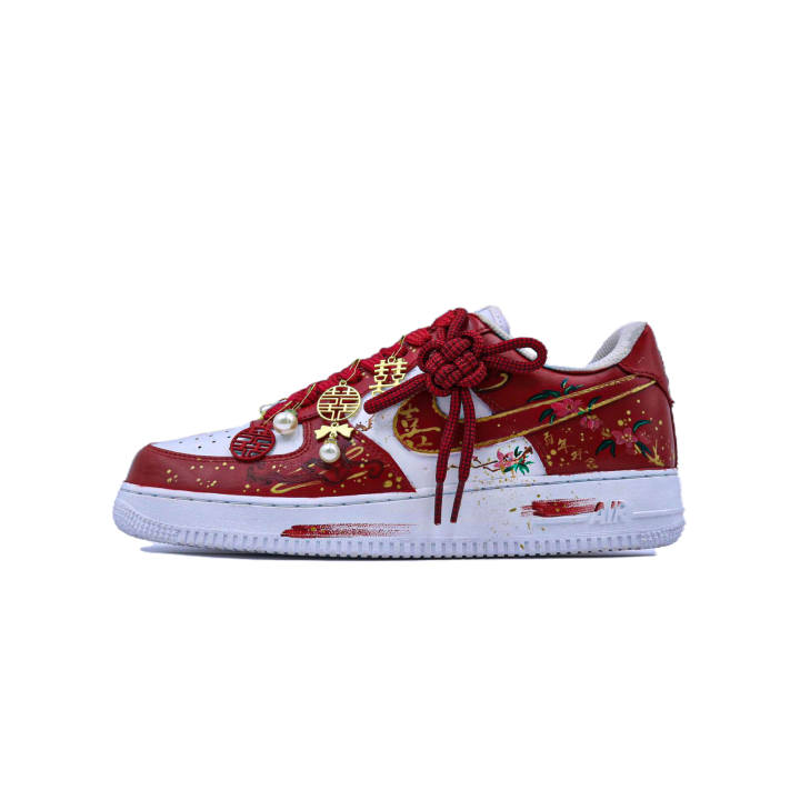 Nike Nike Air Force 1 Singularity, Wedding Shoes, Love Forever Abrasion Resistant Low top Skateboard Shoes Unisex White Red