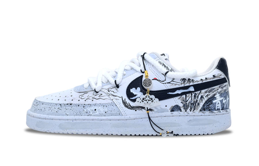 Nike Nike Court Vision 1 Green Bamboo Abrasion Resistant Abrasion Resistant Low top Skateboard Shoes Unisex Black White Gray