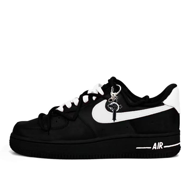 Nike Nike Air Force 1 Dark Night Abrasion Resistant Low top Skateboard Shoes Unisex Black White