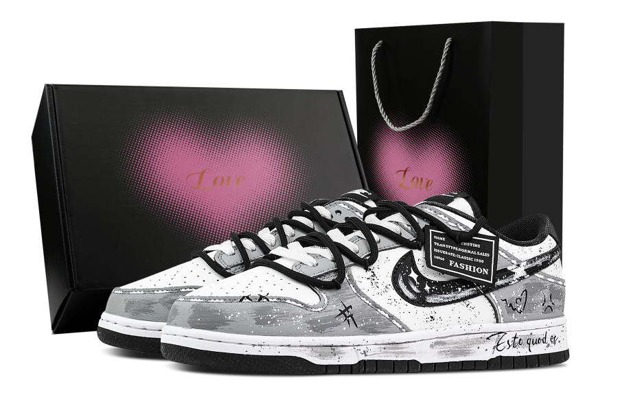 Nike Nike Dunk Freedom Street, Heart Box Abrasion Resistant Low top Skateboard Shoes Unisex Gray White