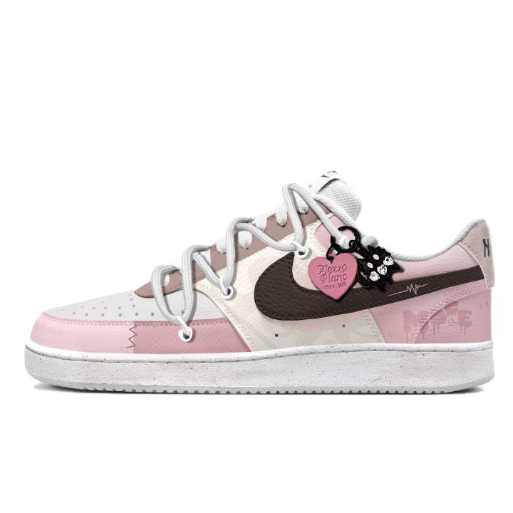 Nike Nike Court Vision 1 Free Panda, Heart Signal Slip Resistant Low top Skateboard Shoes Men's Pink