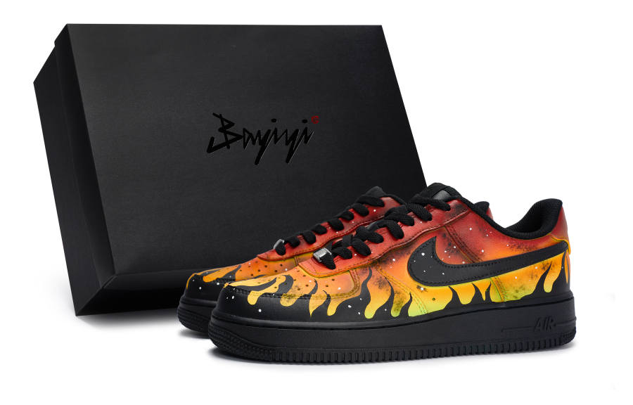 Nike Nike Air Force 1 Slip Resistant Abrasion Resistant Low top Skateboard Shoes Unisex Black Red Orange Yellow