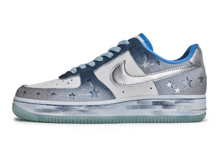 Nike Nike Air Force 1 REGO Hot Dog, Polar Night Starry Sky Low top Skateboard Shoes Women's White Blue Silver