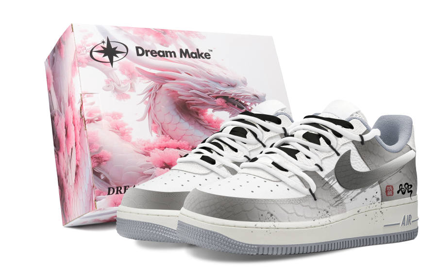 Nike Nike Air Force 1 Ink, Pink Box Slip Resistant Abrasion Resistant Low top Skateboard Shoes Women's Light Gray