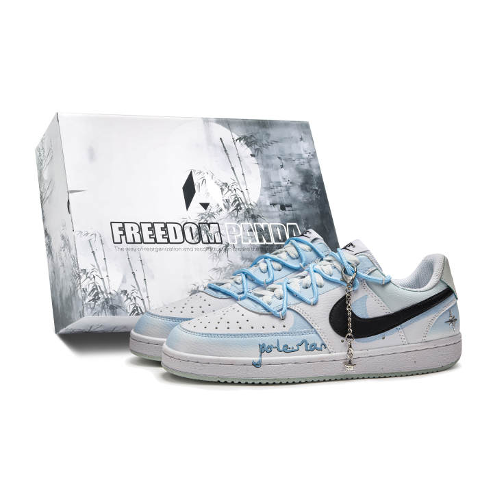 Nike Nike Court Vision 1 Freedom Panda, Box, Polaris Slip Resistant Low top Skateboard Shoes Men's Blue White