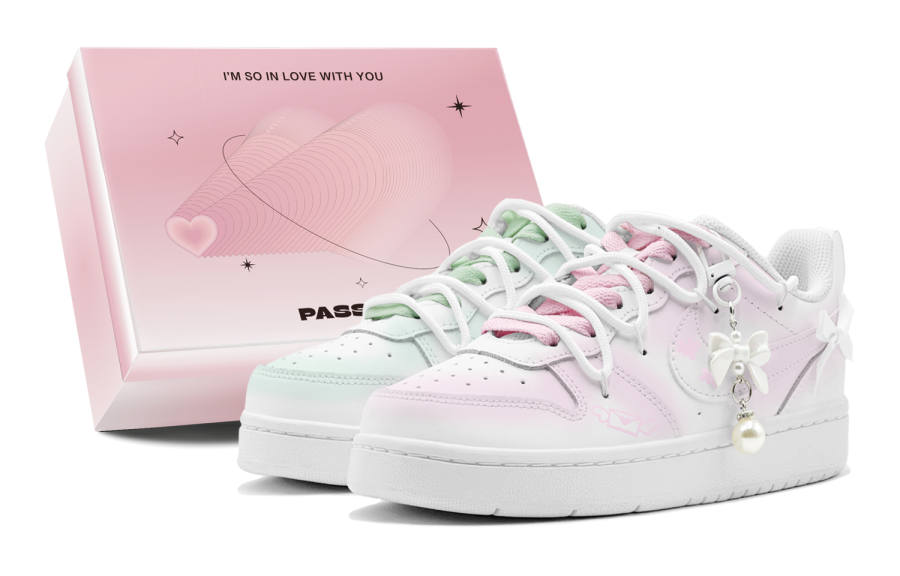 Nike Nike Court Borough Intense Pink Green Mismatched Design, Love Letter GS Low top Skateboard Shoes Women's Pink Green