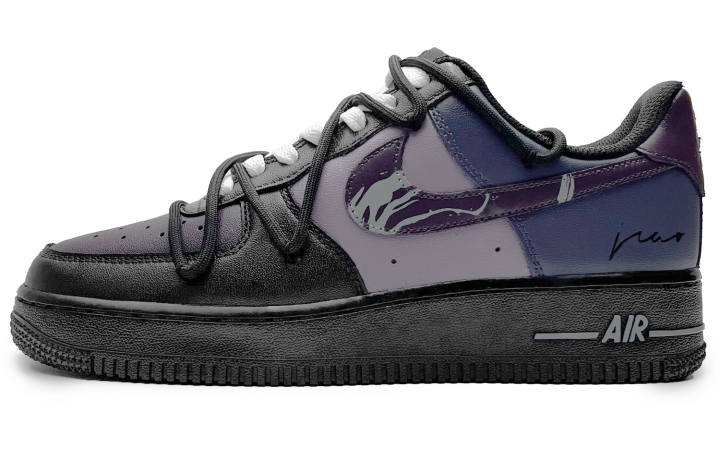 Nike Nike Air Force 1 Slip Resistant Abrasion Resistant Low top Skateboard Shoes Women's Black Purple