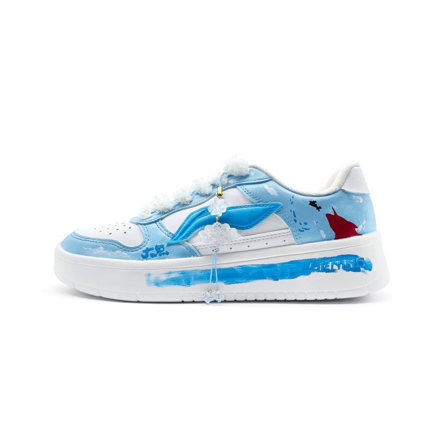 Li-Ning Li Ning Floating Boat Slip Resistant Abrasion Resistant Low top Skateboard Shoes Women's White Blue