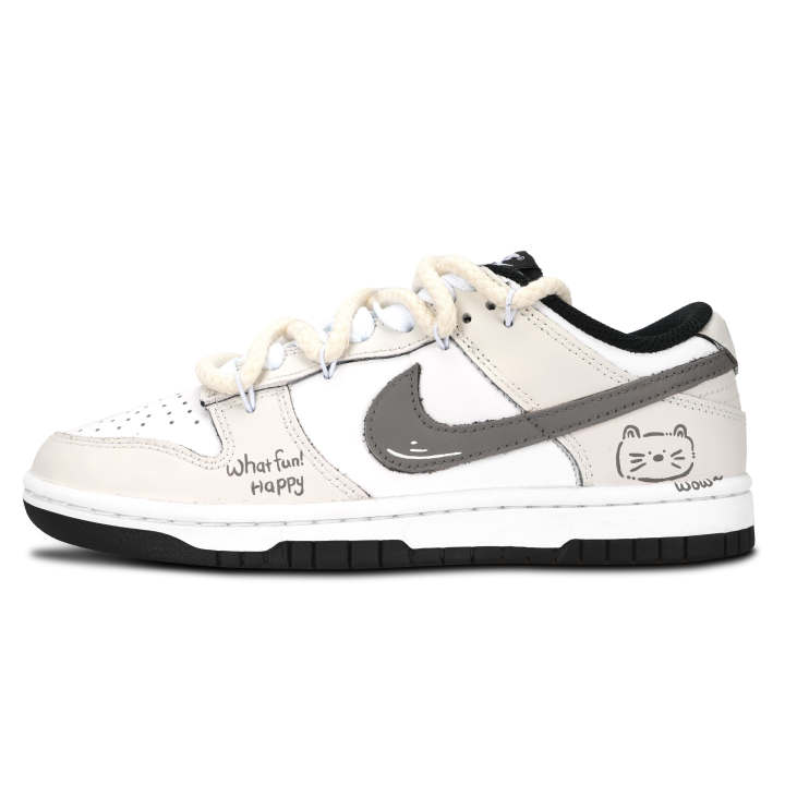 Nike Nike Dunk Black White, Happy Meowth Abrasion Resistant Abrasion Resistant Low top Skateboard Shoes Unisex Beige