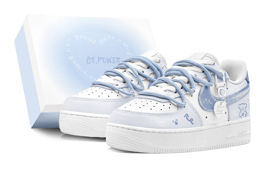 Nike Nike Air Force 1 Air Force 1 Slip Resistant Low top Skateboard Shoes Men's White Blue