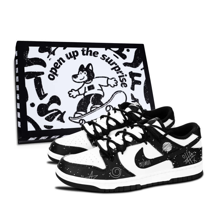 Nike Nike Dunk Black White, Starry Night Hand Drawn Abrasion Resistant Abrasion Resistant Low top Skateboard Shoes Unisex