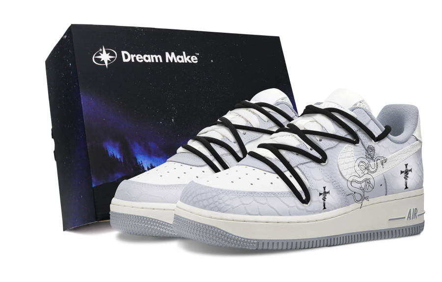 Nike Nike Air Force 1 Slip Resistant Abrasion Resistant Low top Skateboard Shoes Women's White Gray