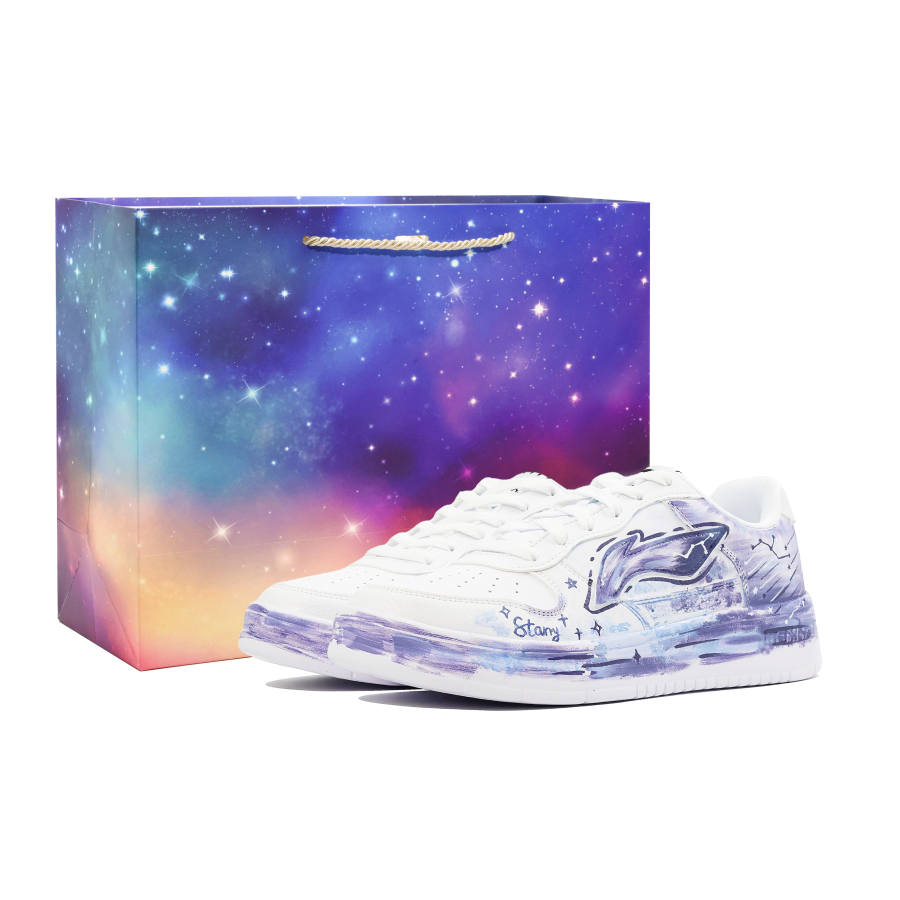 Li-Ning Li Ning Floating Boat Purple Night Star Leather Abrasion Resistant Lightweight Low top Skateboard Shoes Unisex