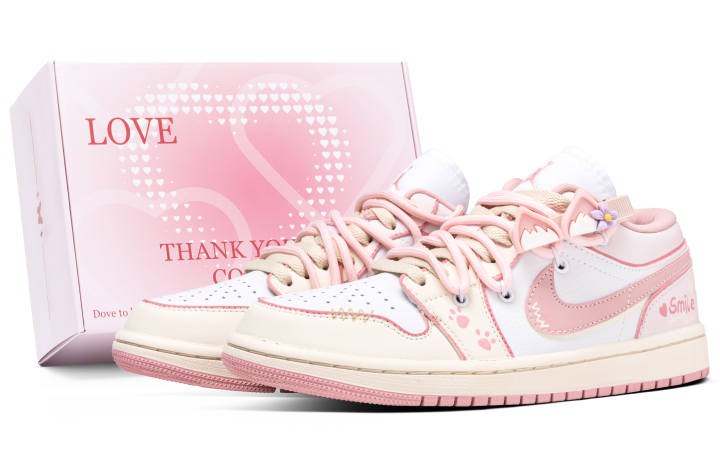 Jordan Jordan Air Jordan 1 Cream Puff Meow, Box Leather Abrasion Resistant Abrasion Resistant Low top Skateboard Shoes Women's