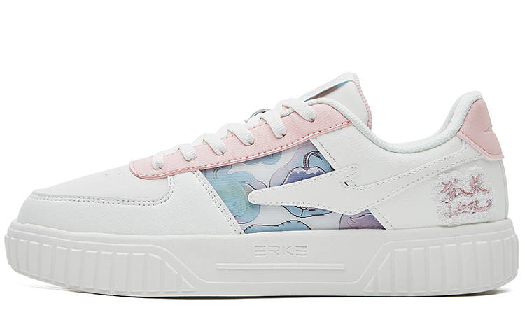 Erke HUYAOXIAOHONGNIANG x Erke Cushioning, Wear Resistant Low top Skateboard Shoes Women's White Blue