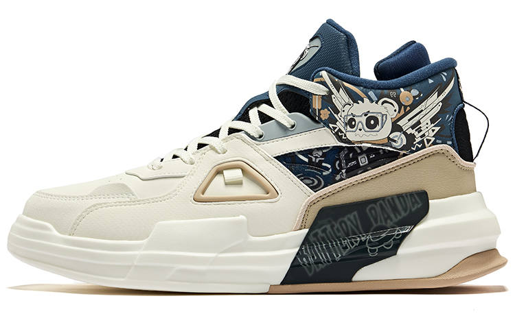 Erke Battery Panda Skateboard Shoes Men's High Top Ivory White/Dark Blue