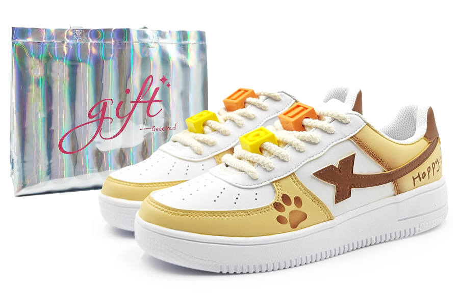 XTEP Air Force 1 Slip Resistant And Abrasion Resistant Coverage Low top Skateboard Shoes Women's White Yellow Brown