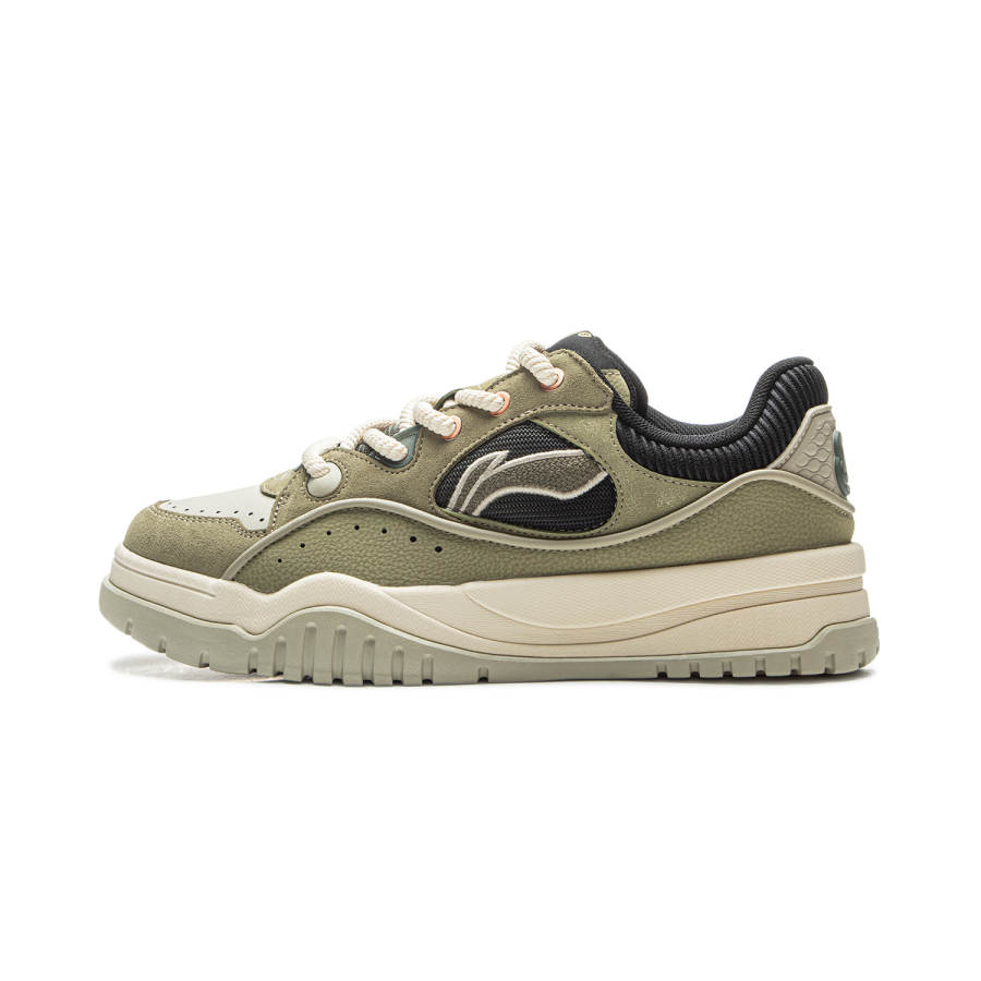 Li-Ning Li Ning Buu Textile, Synthetic Leather, Split Cow Leather Low top Skateboard Shoes Men's Agarwood Green