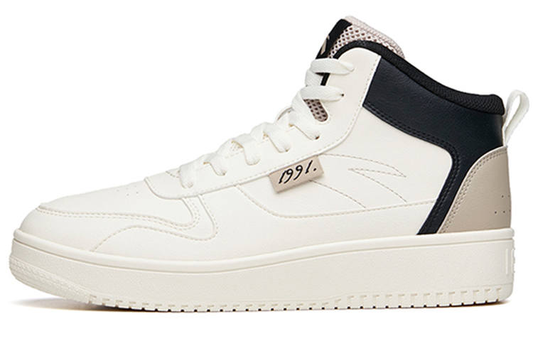 Anta Life Collection Fashion Slip Resistant Abrasion Resistant High top Skateboard Shoes Men's White Black