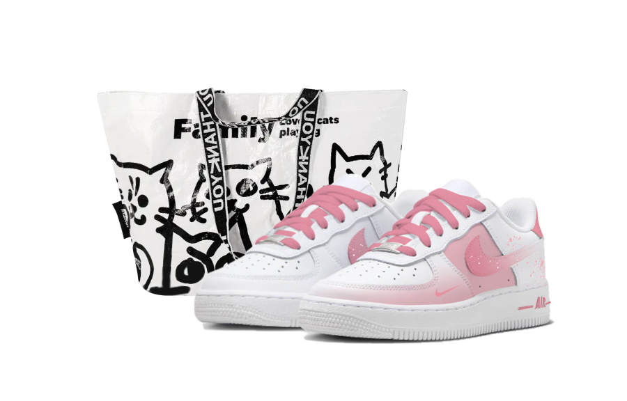 Nike Nike Air Force 1 Pink Girlish, Shopping Bag Abrasion Resistant Low top Skateboard Shoes Unisex Pink White