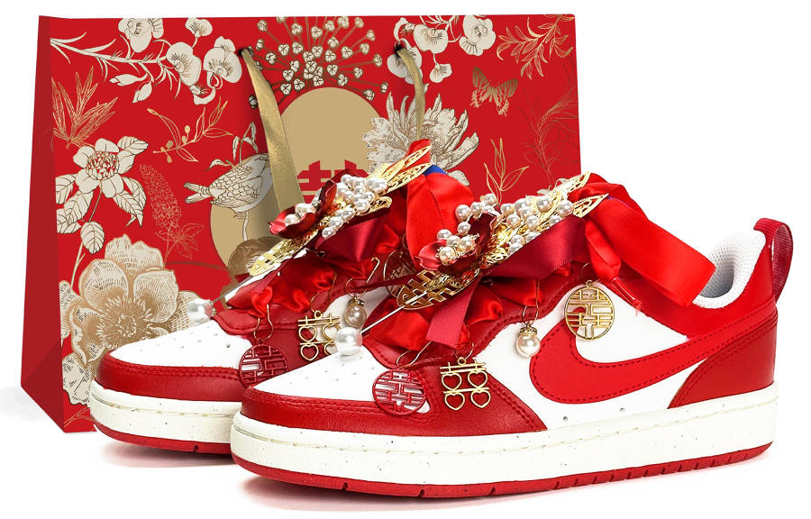 Nike Nike Court Borough GS Wedding Shoes Abrasion Resistant Low top Skateboard Shoes Women's Red White
