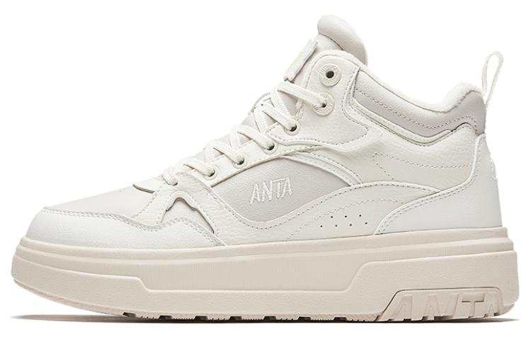 Anta Comfortable And Versatile, Fleece Lined Slip Resistant Abrasion Resistant High top Skateboard Shoes Women's White