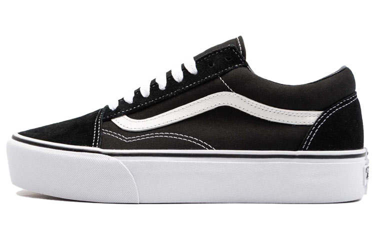 Vans Vans Old Skool Platform Black White Textile, Split Cow Leather Height Increasing Low top Skateboard Shoes Unisex Black