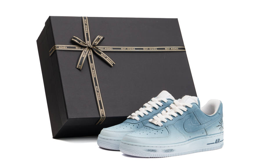 Nike Nike Air Force 1 Fashion Trend Cushioning Impact Resistance Low top Skateboard Shoes Unisex White Blue Box Included