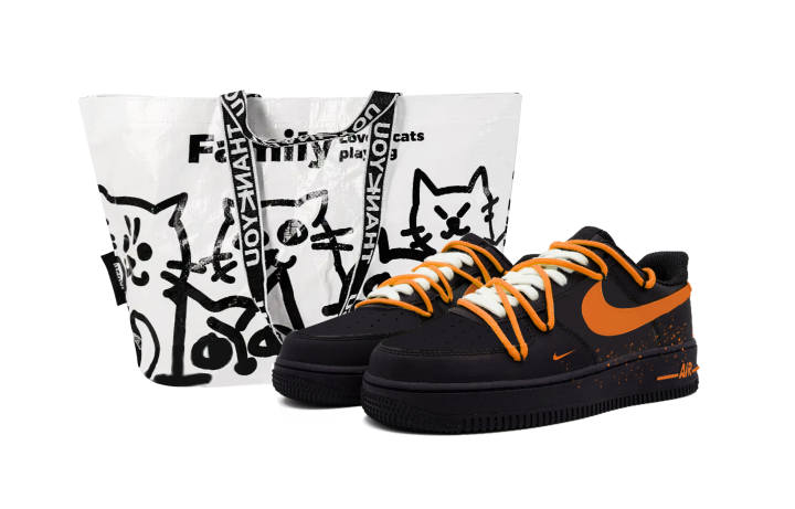 Nike Nike Air Force 1 Skateboard Shoes Unisex Low Top Black Orange