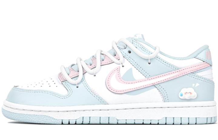 Nike Nike Dunk White Peach Blossom Slip Resistant And Breathable Low top Skateboard Shoes Women's Blue Pink